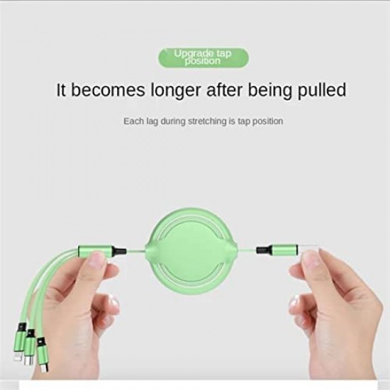 Multi Retractable 3 Amp Fast Charger 3-in-1 USB Charge Cord (Type C | Micro USB | ISO interface)