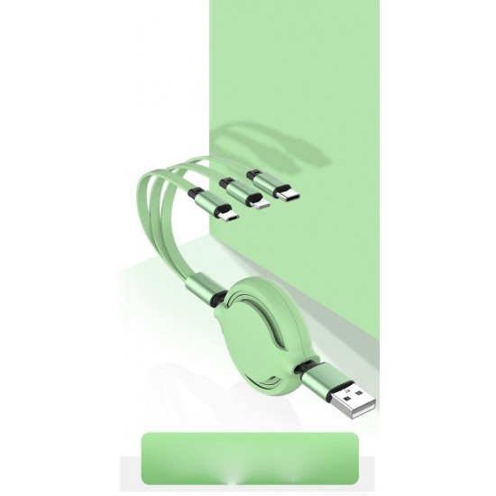 Multi Retractable 3 Amp Fast Charger 3-in-1 USB Charge Cord (Type C | Micro USB | ISO interface)
