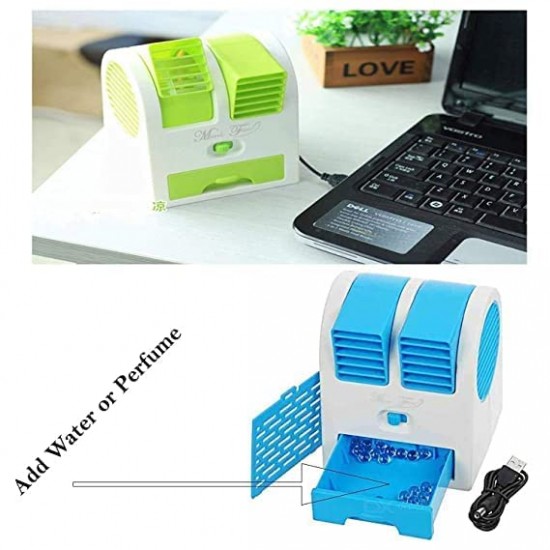 Mini AC USB and Battery Operated Air Conditioner Mini Water Air Cooler Cooling Fan Duel with Ice Chambe Perfect for Temple, Home, Kitchen USE, Study Many MULTICOLOUR