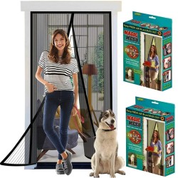 Magic Mesh Magnetic Mosquito Screen Door Net Curtain with Magnets Reinforced Polyester Mesh Curtain Back Door Mesh with Full Frame Hook & Loop for Window and Door