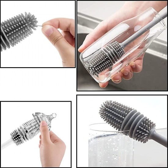 Bottle Cleaning Brush Silicone Long Handle for Baby Bottle, Water Bottle, Containers, Vase and Glass, Bottle Cleaner